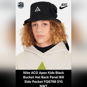[Kids] Nike ACG Apex Kids Black Bucket Hat Back Panel Bill Side Pocket FQ6798 01
